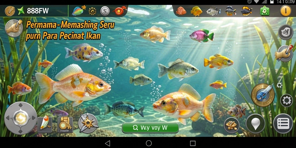 Gameplay seru 888FW dengan berbagai lokasi memancing.