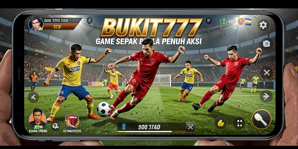 Tangkapan layar BUKIT777 menampilkan aksi seru di lapangan sepak bola.