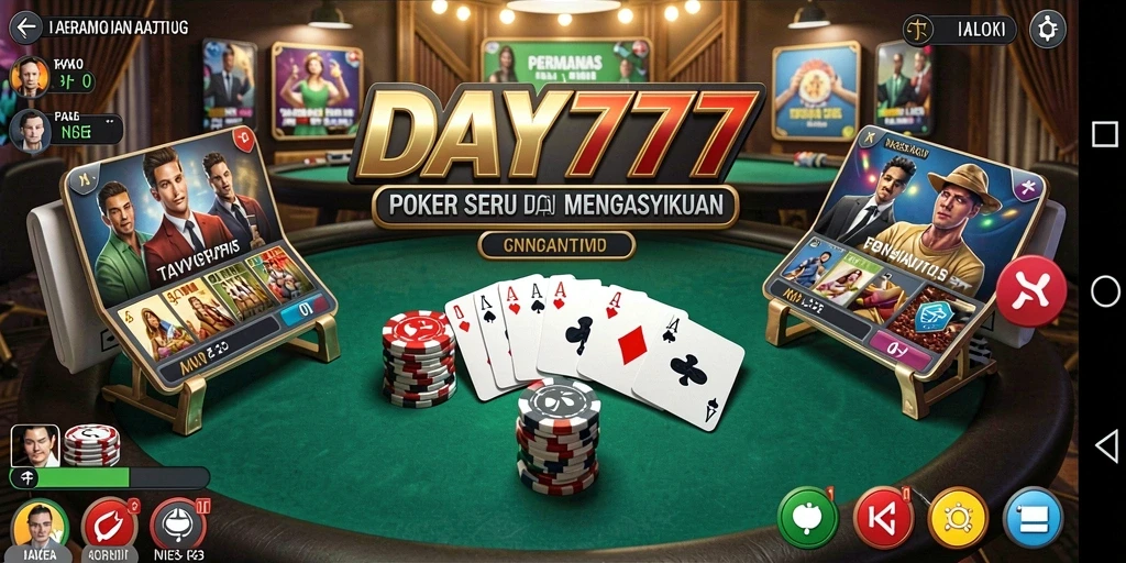 Tampilan gameplay poker yang seru dan interaktif di DAY777.