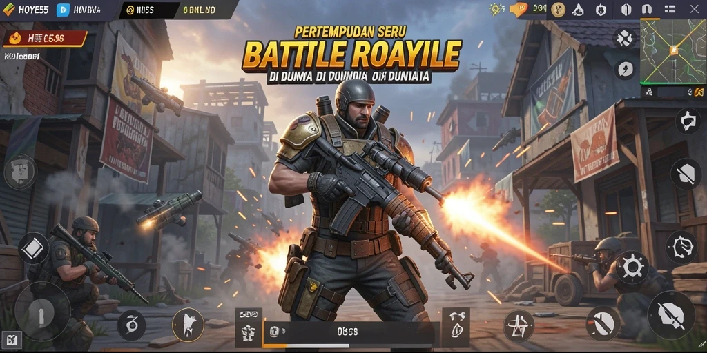 Screenshot gameplay HOYE55 dengan aksi pertempuran Battle Royale yang mendebarkan.
