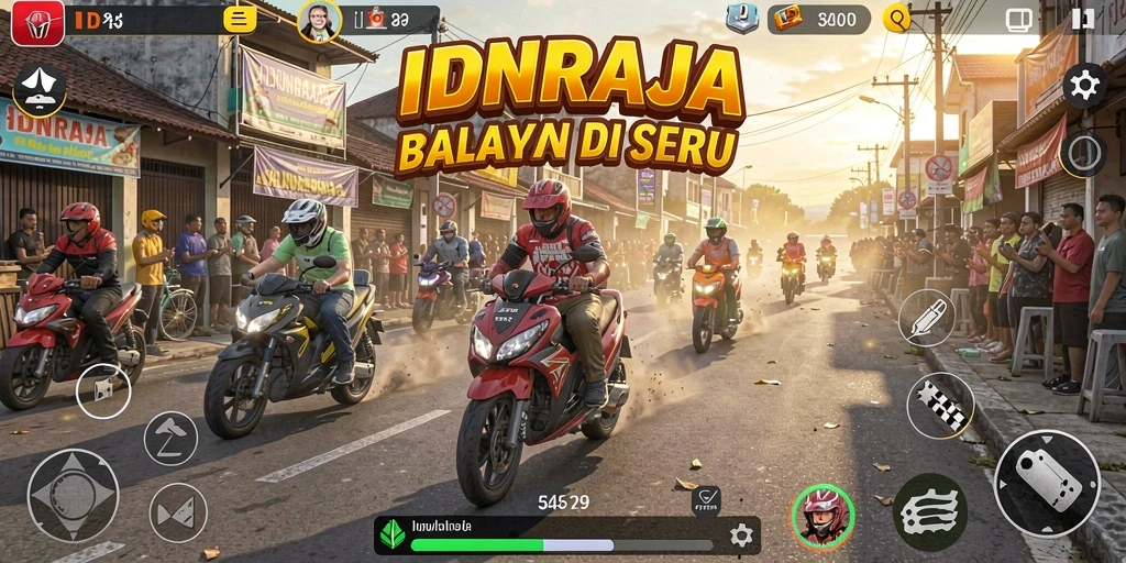 Gameplay balapan seru di IDNRAJA yang penuh aksi.