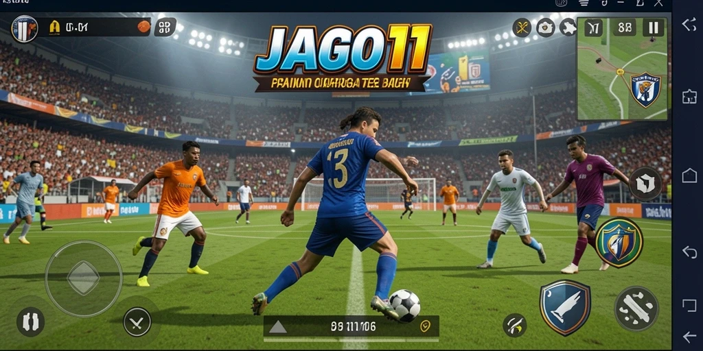 Screenshot utama JAGO11 menampilkan pemain beraksi dalam pertandingan olahraga yang seru.