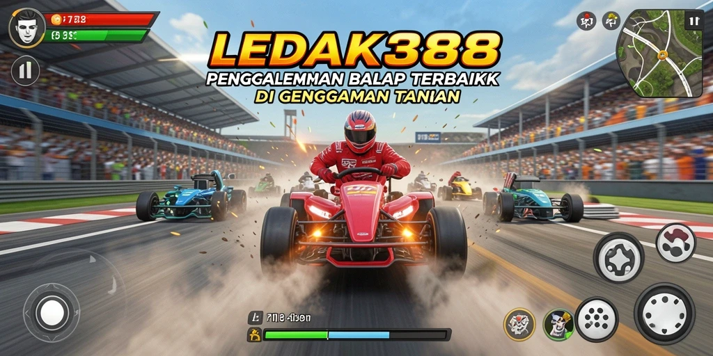 Gameplay balap mendebarkan di <strong>LEDAK388</strong> dengan mobil kustomisasi.