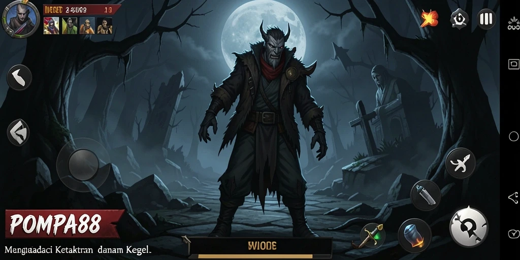 Tangkapan layar gameplay POMPA88 yang menampilkan suasana menyeramkan dan mencekam.