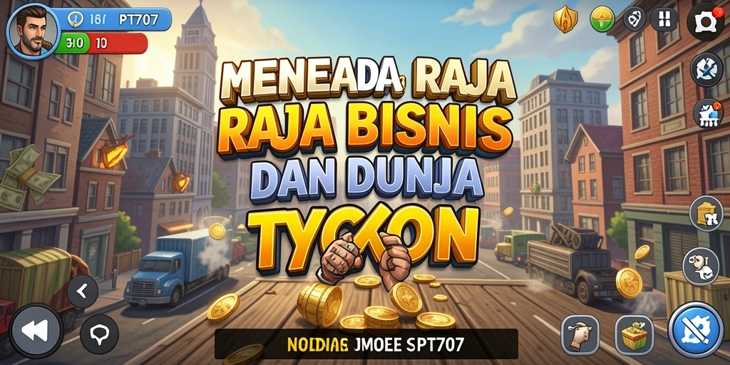 Screenshot utama PT707 menampilkan aksi seru dalam membangun kerajaan bisnis.