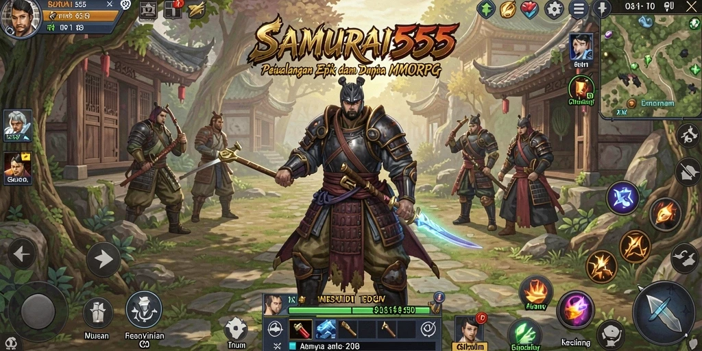 Tangkapan layar SAMURAI555 menampilkan aksi pertempuran epik dalam dunia MMORPG.