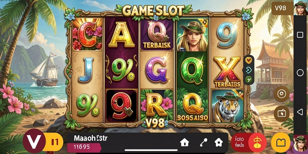 Tampilan gameplay menarik dari V98 yang menawarkan keseruan bermain Slot.