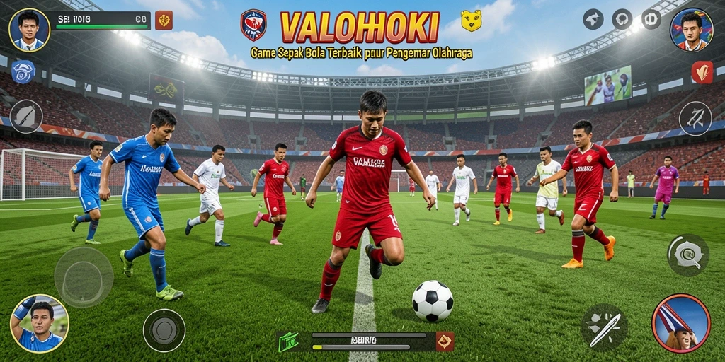 Gameplay VALOHOKI yang menampilkan aksi sepak bola seru.