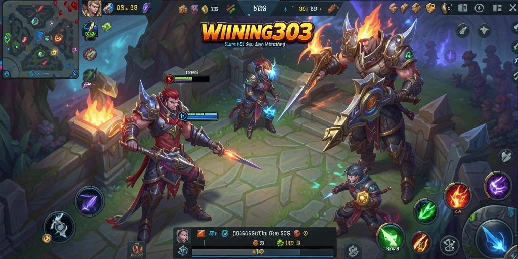 Screenshot gameplay <strong>WINNING303</strong> dengan aksi pertempuran seru di arena MOBA.